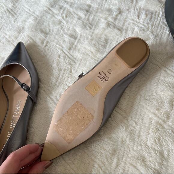 Stuart Weitzman Emilia Mary Jane Silver Flats - Picture 6 of 7